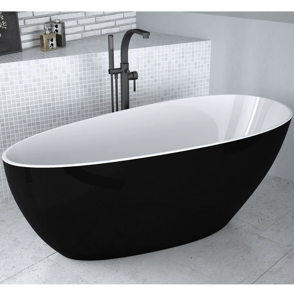 Besco Goya B&W White and black Freestanding Mineral-Cast Bathtub – with white syphon - Image 2