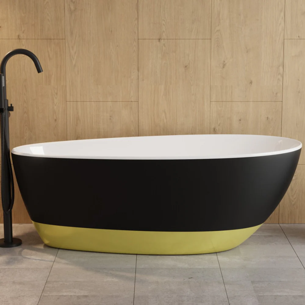 Besco Goya B&W White and black Freestanding Mineral-Cast Bathtub – with white syphon - Image 3