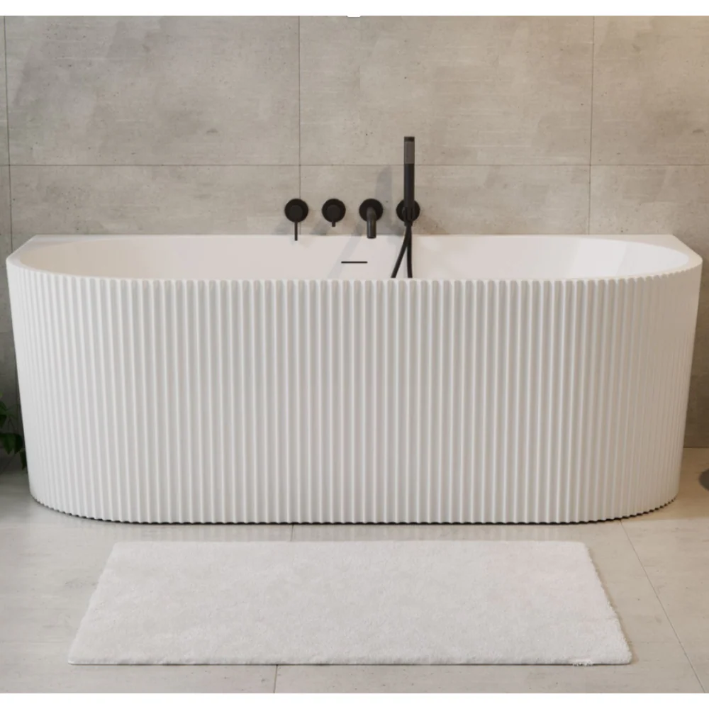 Fluted Bathtub – White, Modern Oval, Back to Wall