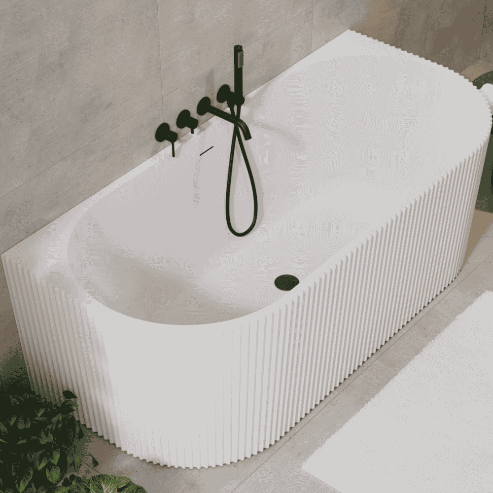 Fluted Bathtub – White, Modern Oval, Back to Wall - Image 2