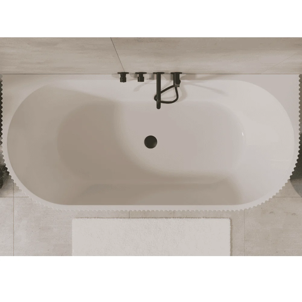 Fluted Bathtub – White, Modern Oval, Back to Wall - Image 3