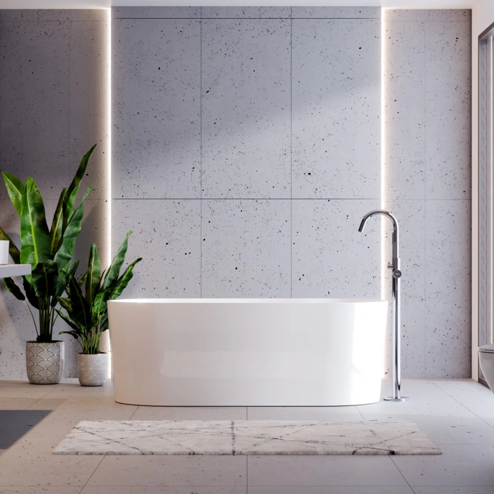 Besco Lova Freestanding Mineral DuraBe Bathtub with White Syphon (Gloss/Matt)