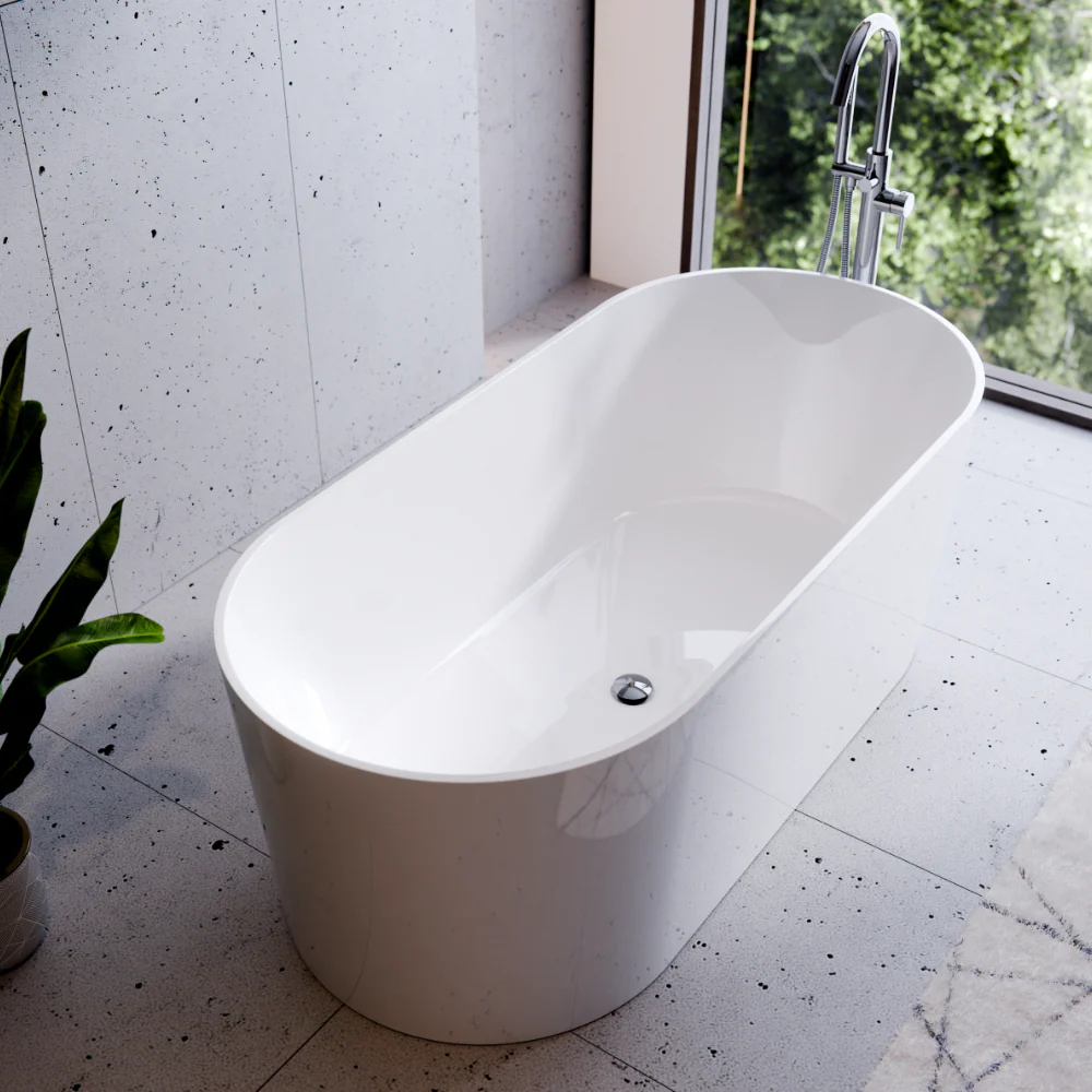 Besco Lova Freestanding Mineral DuraBe Bathtub with White Syphon (Gloss/Matt) - Image 2