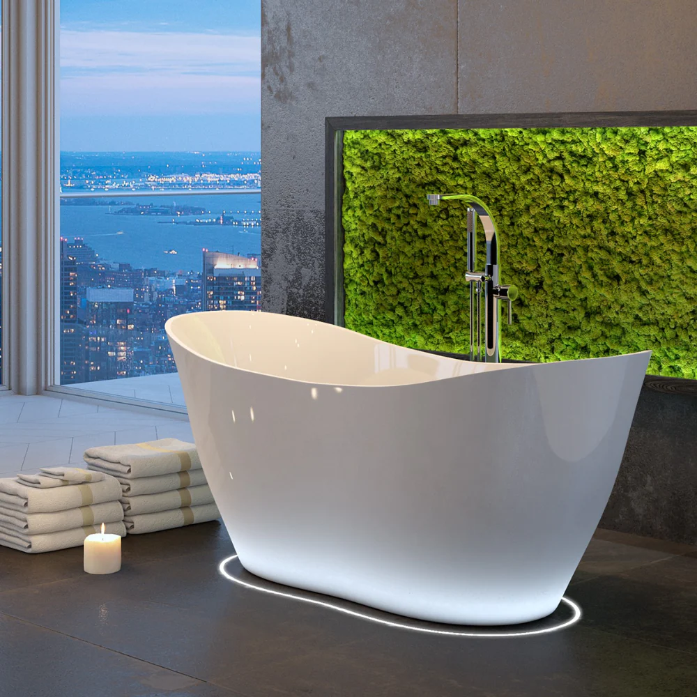 Besco Viya Freestanding Mineral-Cast Bathtub with White Syphon (Gloss or Matt), 160×70 / 170×72 - Image 2