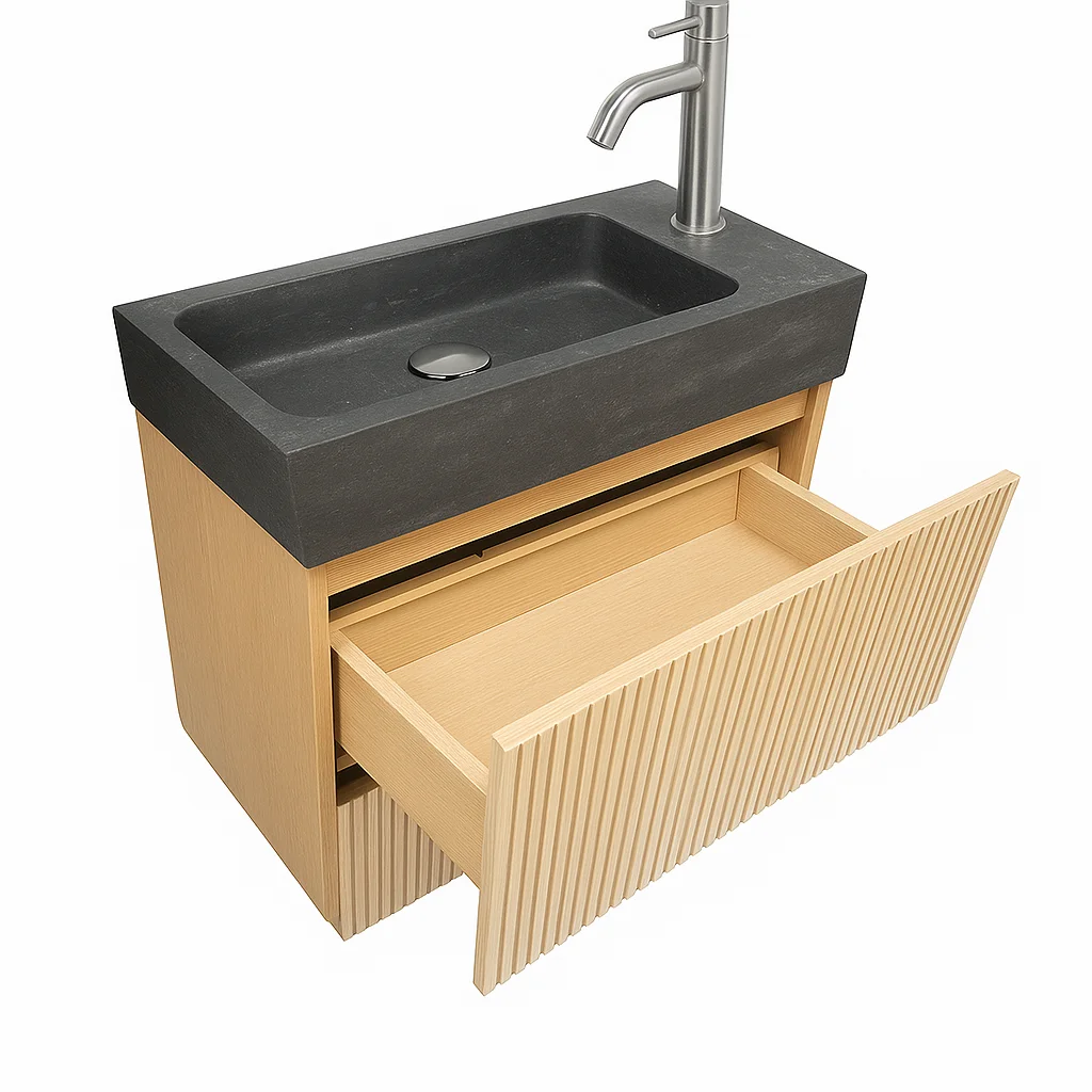 Short Projection Cabinet with Front Stripes Natural Stone Basin 50cm x 30cm
