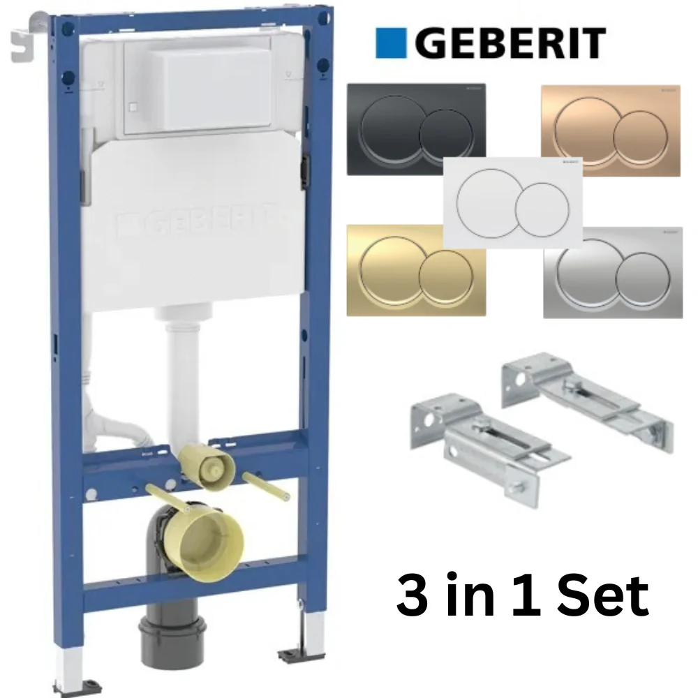 Geberit Duofix Alpha Wc Frame 980 Concealed Cistern, Oval Plate Brackets and Acoustic Mat