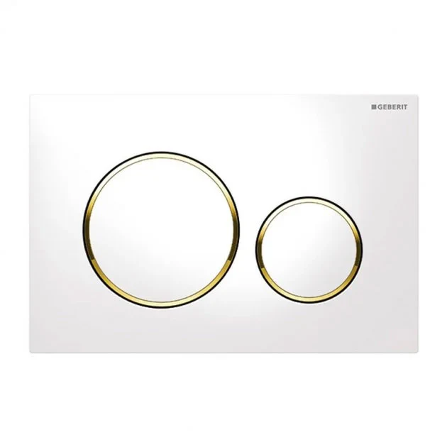 Geberit Sigma 20 White & Gold Ringed Flush Plate