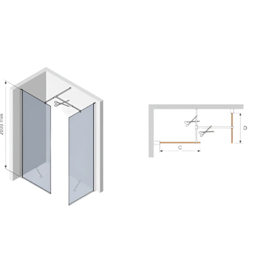 Gold T-Connecter for Wet Room Panels - Image 4