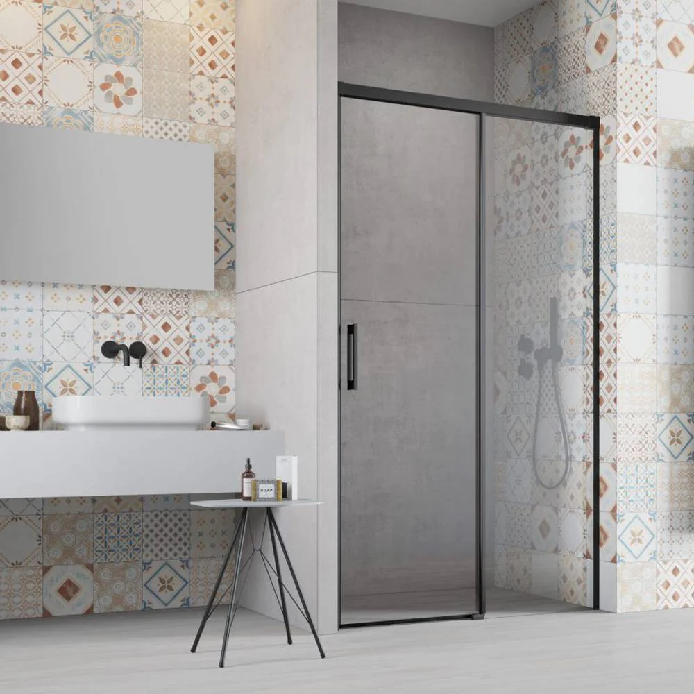 Radaway Idea 8 DWJ Recess Shower Door – Matte Black, 8mm Glass