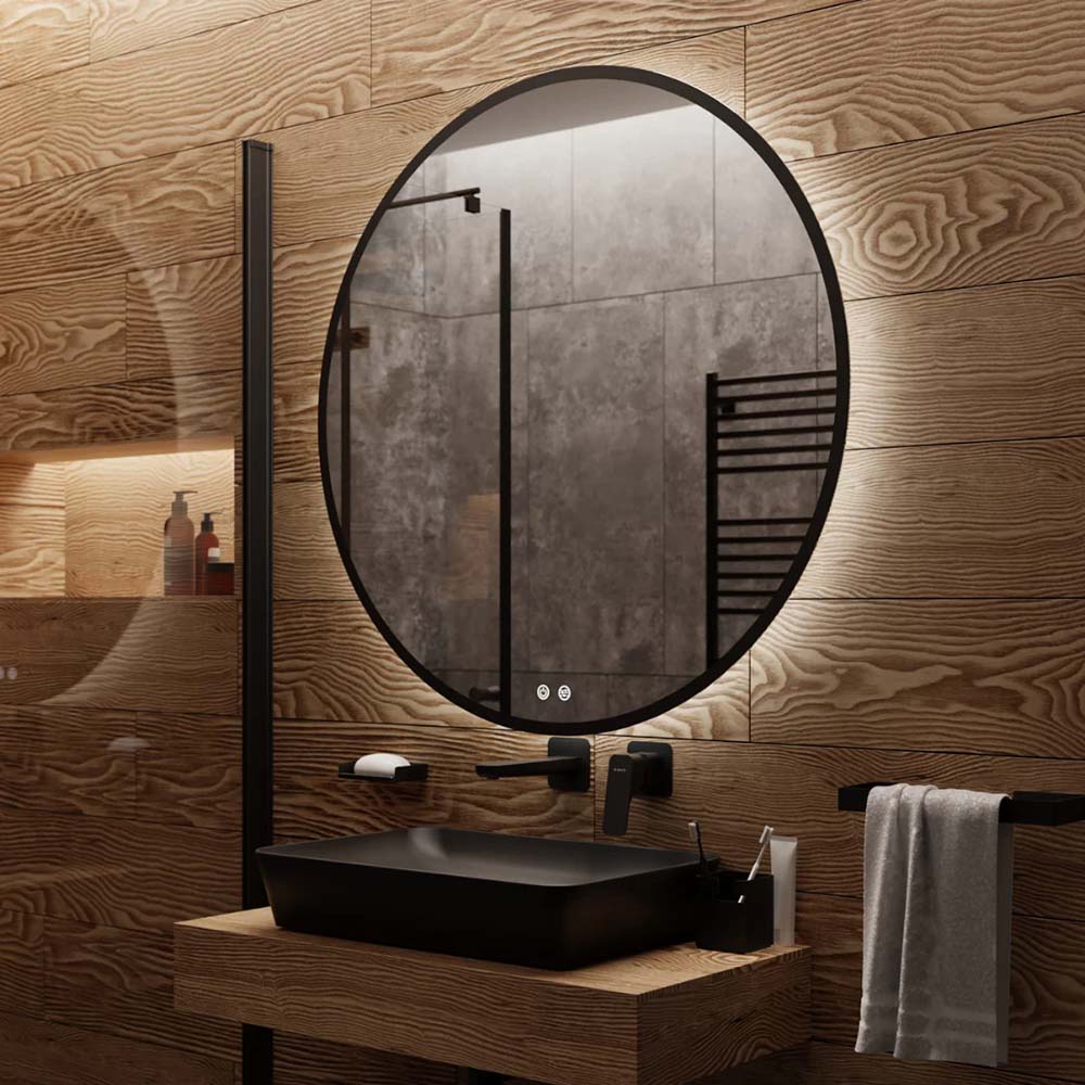 LED5 Round Black Frame LED Mirror