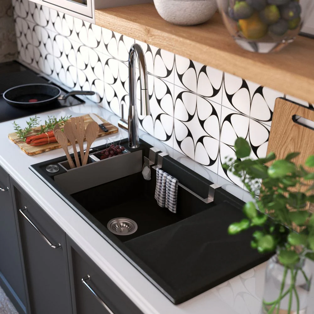 Magnetic granite sink, 1-bowl with drainer - 800x600mm - Image 6