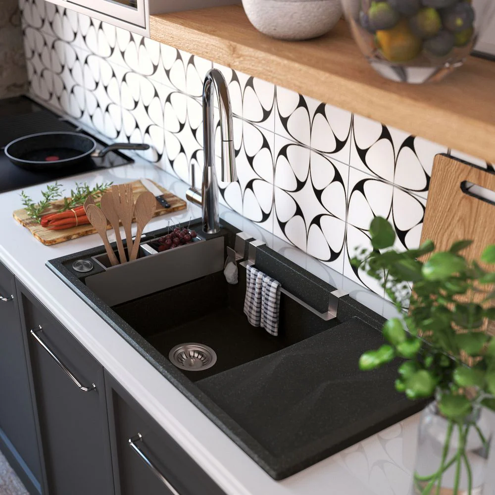 Magnetic granite sink, 1-bowl with drainer - 800x600mm - Image 4
