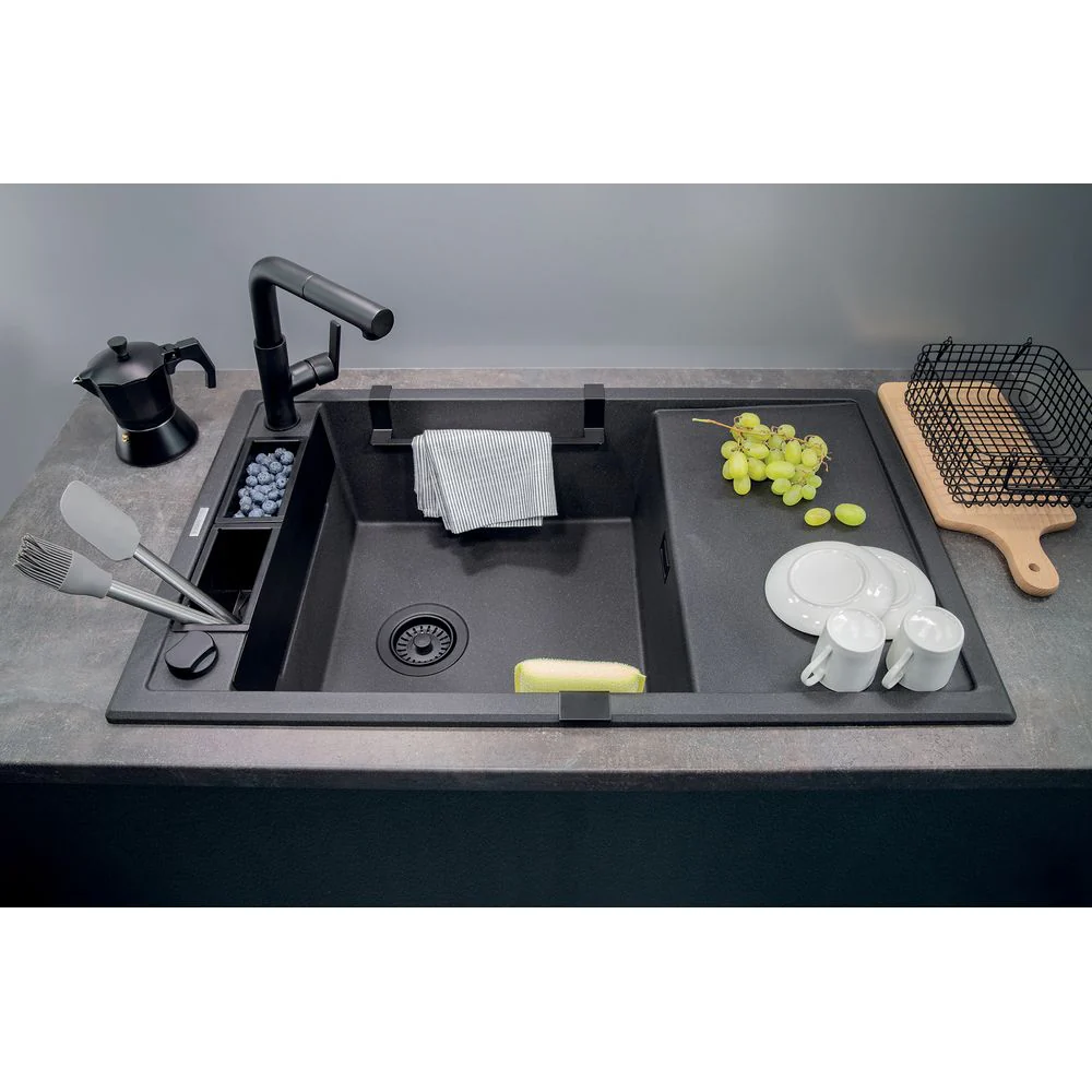 Magnetic granite sink, 1-bowl with drainer - 800x600mm - Image 5