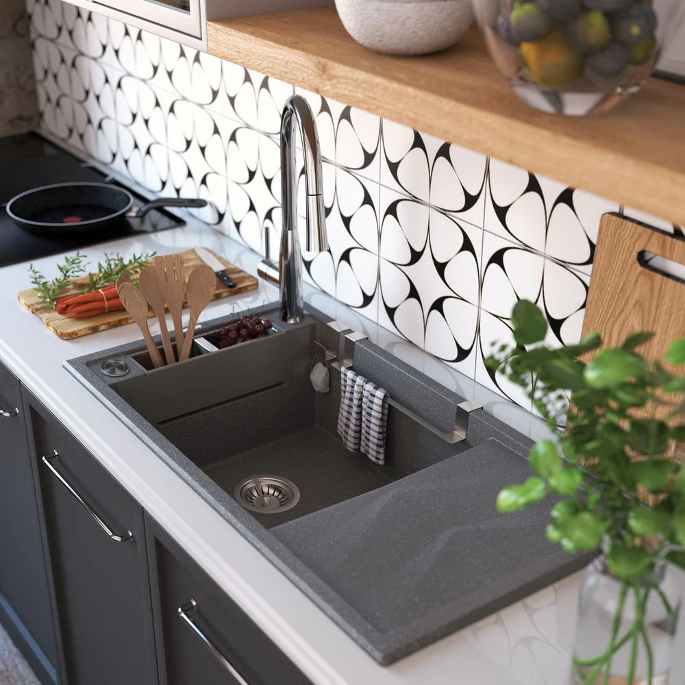 Magnetic granite sink, 1-bowl with drainer - 800x600mm - Image 9