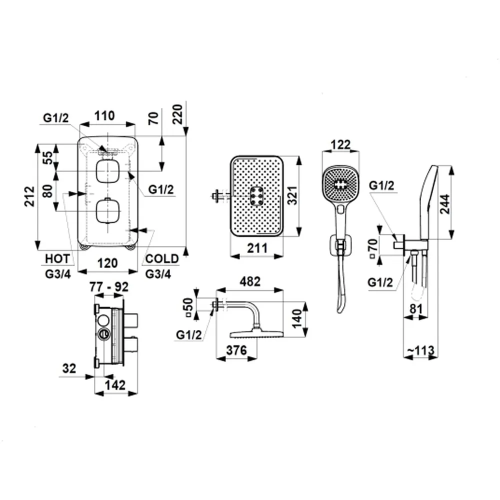 Malaga Concealed Thermostatic Rainshower Set - Image 9
