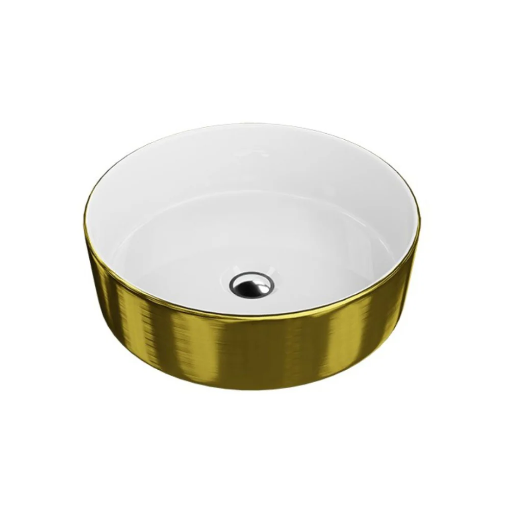 Merida Brushed Gold & White Countertop Washbasin - Image 2