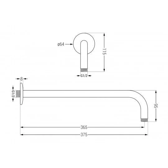 Round Wall Shower Arm, 400mm - Image 2