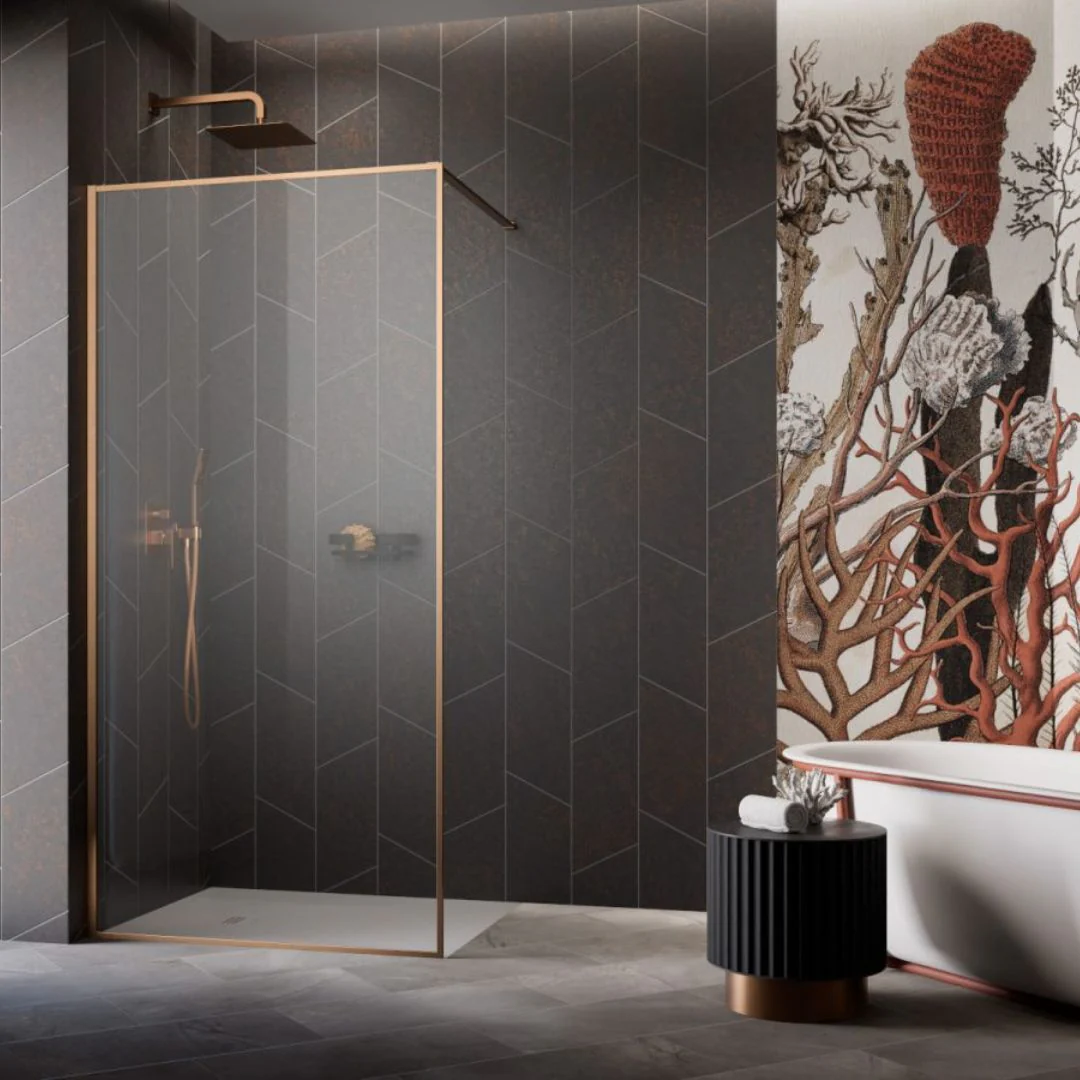 Radaway Modo F II Wetroom Shower Screen – Brushed Copper Frame, 8mm Glass