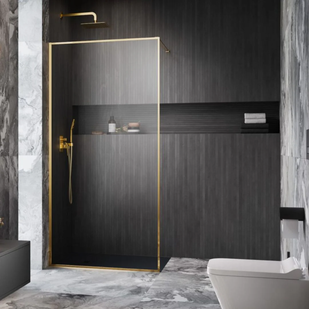 Radaway Modo F II Wetroom Shower Screen – Gold Frame, 8mm Glass Glass