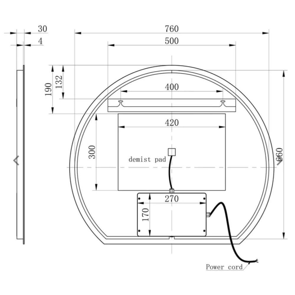 Olive Semi-Circle LED Touch Bathroom Mirror with Demister - Image 3