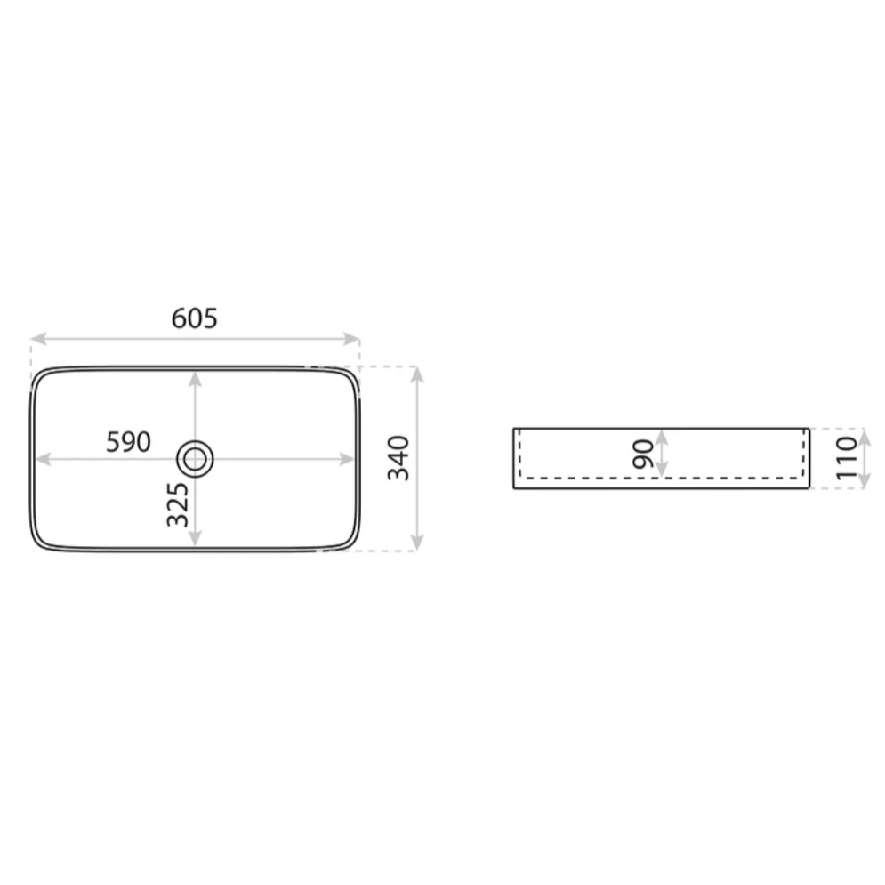 Pasana Countertop Washbasin 605x340x110mm - White Matt - Image 3