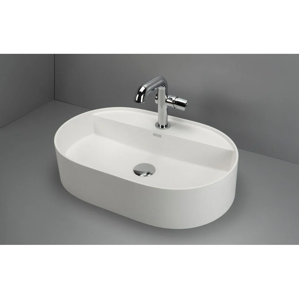 Silia Granite washbasin, countertop, with tap shelf - oval - 550x350mm - Image 4