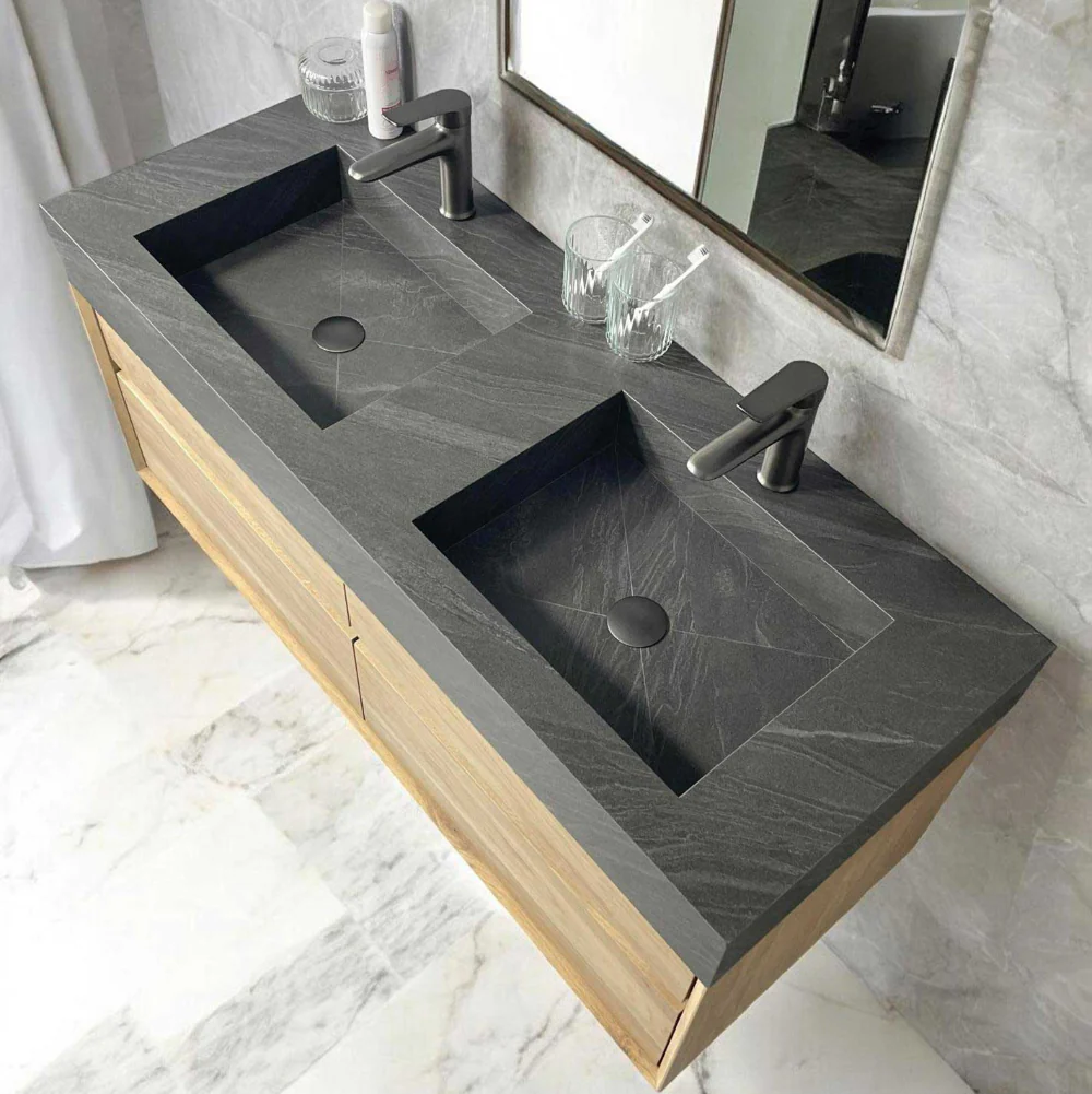1200mm Sintered Stone Black Basin & Oak Cabinet