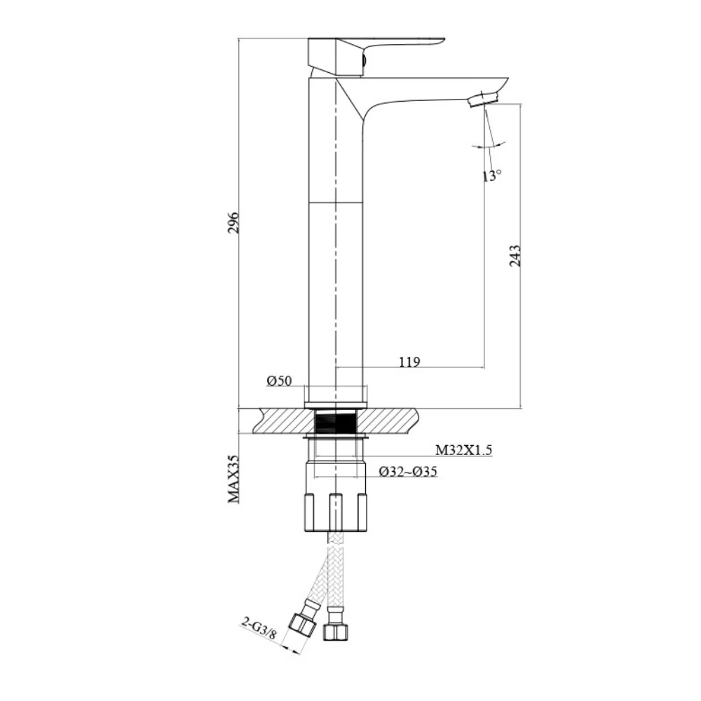 Spark High Basin Mixer Tap 35 mm - Image 6