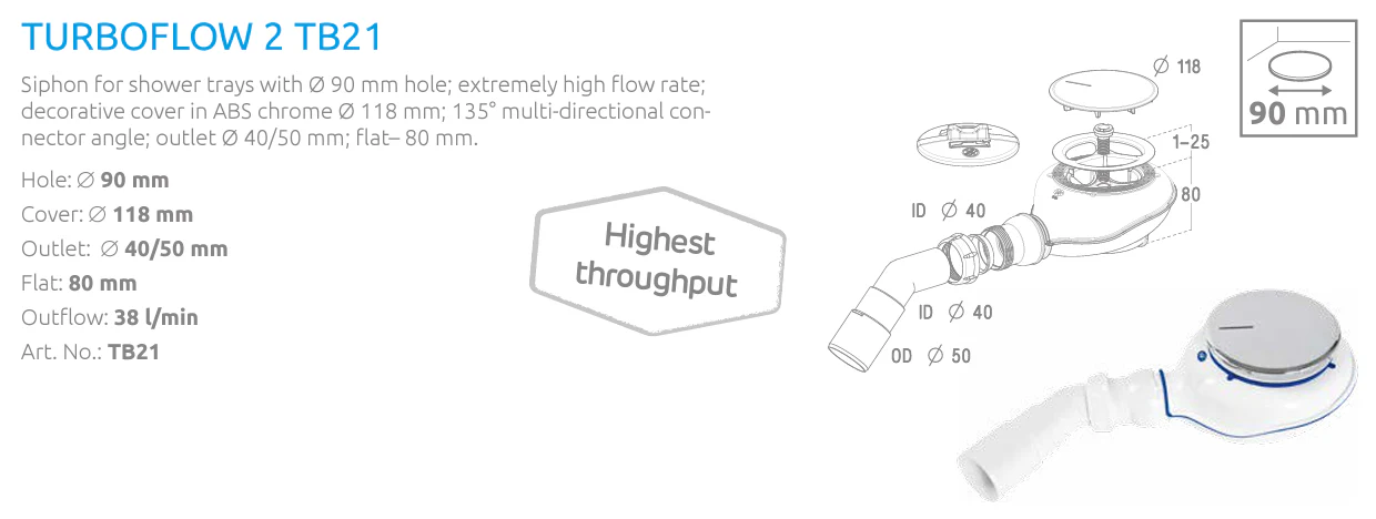 Turbo Flow TB21 Shower Waste - Image 3