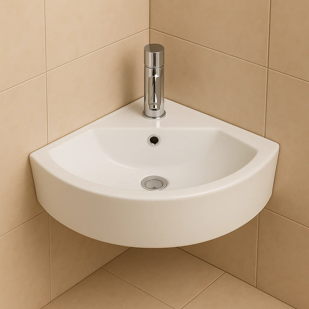 Space-saving corner bathroom basin