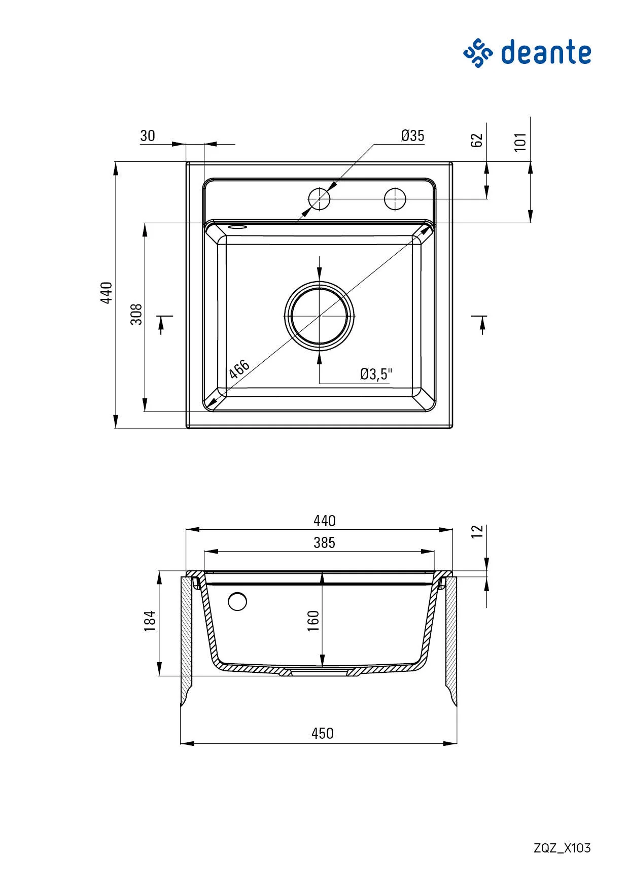 Zorba Granite sink 1-bowl - Image 3